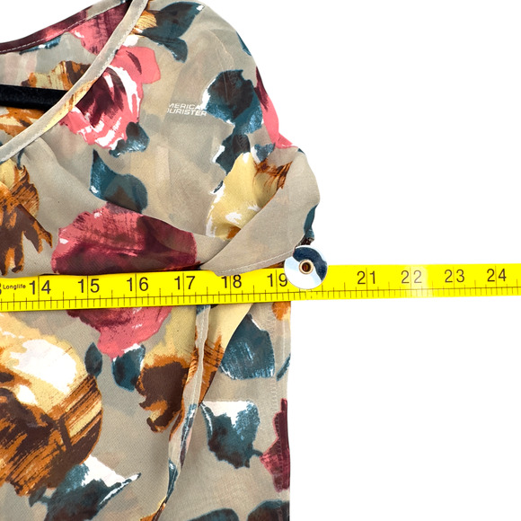 Ivy Jane Silk Taupe Purple Floral Pattern V Neck Blouse Womens Size Small - Picture 6 of 7